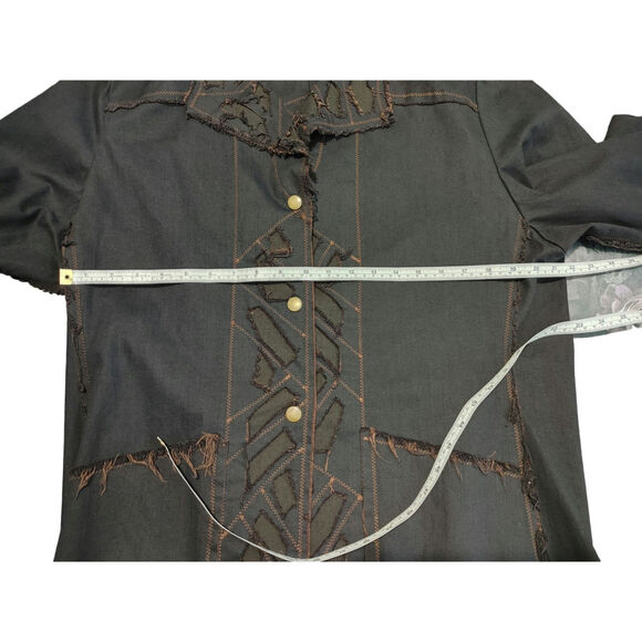 Linda Lundstrom Distressed Jacket Button Front Raw Hem Black Womens Plus Size 18 - Picture 6 of 8